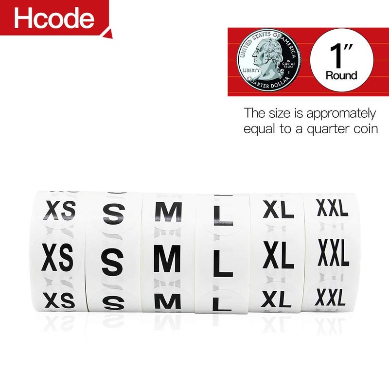 Hcode 1 Inch White Round Retail Clothing Size Label Adhesive Apparel Size Stickers A Set of 6 Rolls XS S M L XL XXL Total 3000 Pieces (3000 pcs, XS-XXL) - Image 2